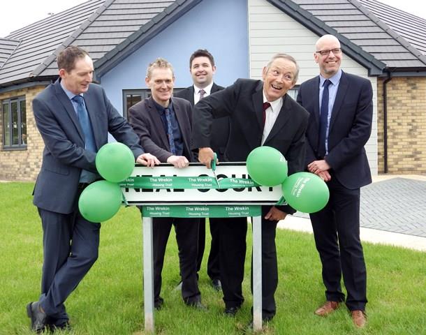 Neal Court opening with brothers, Toby, Quentin and Johnathan, Councillor Shaun Davies and David Hall, Head of Property at the Trust.