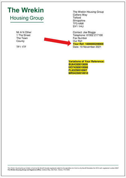 Example letter showing tenancy number Example letter showing tenancy number